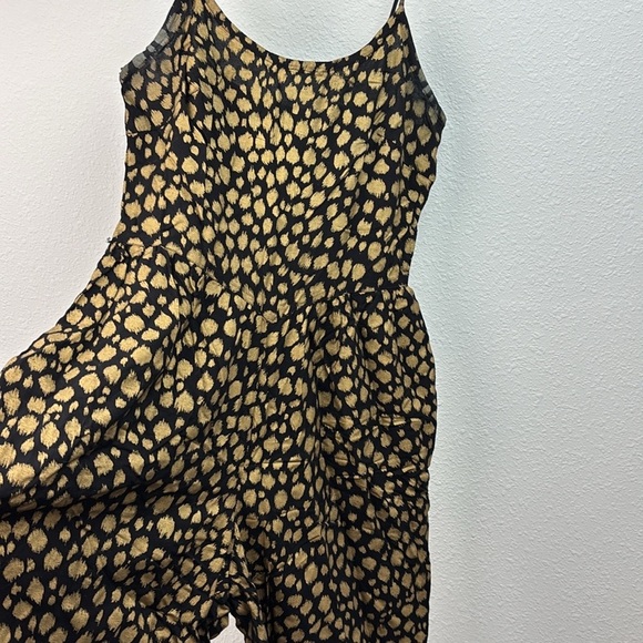 80s vintage Popi brand. Disco streetwear crop leg jumpsuit gold cheetah spots. - Picture 3 of 11